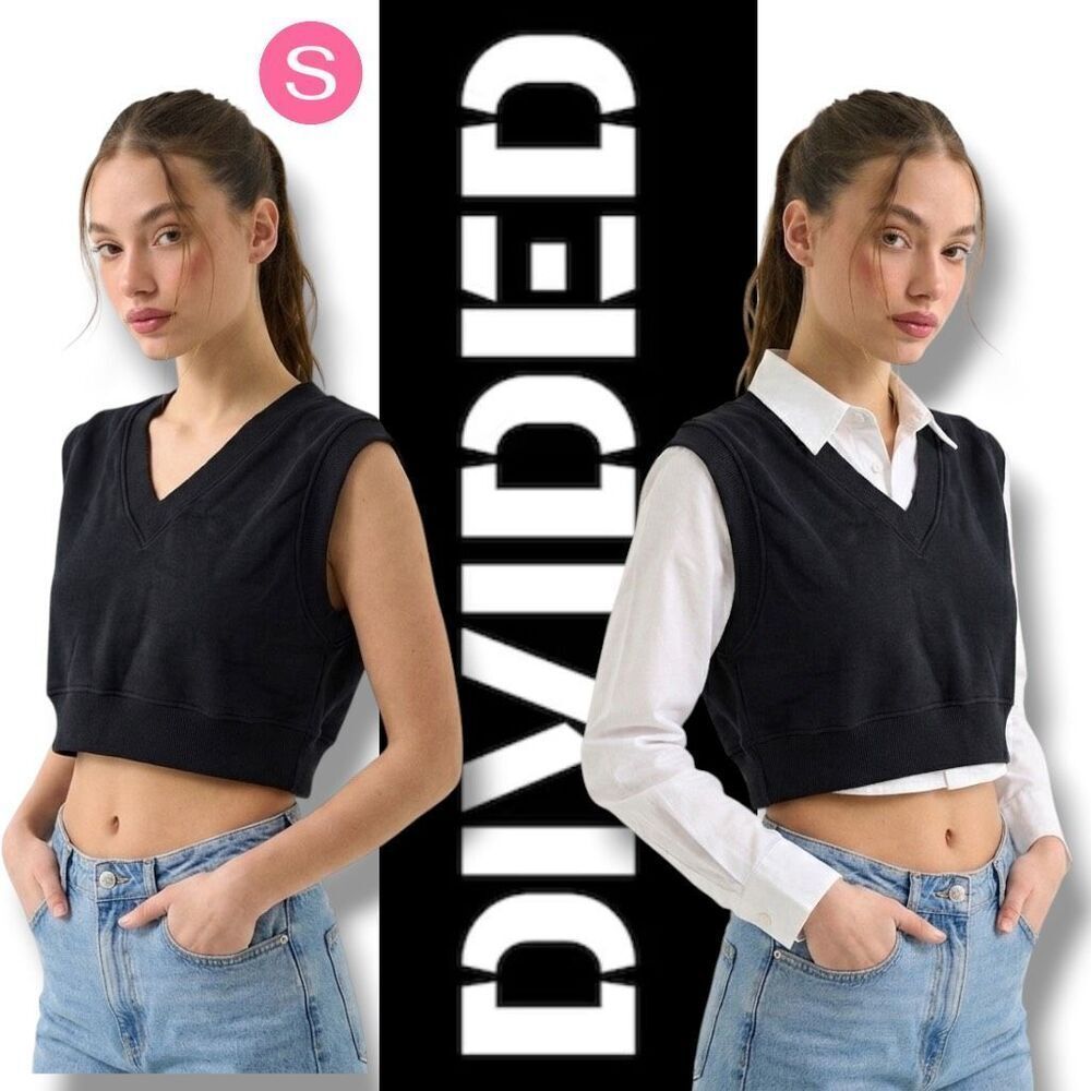 Divided By H&M Women's V-Neck Cotton Blend Crop Sweater Vest Black Small